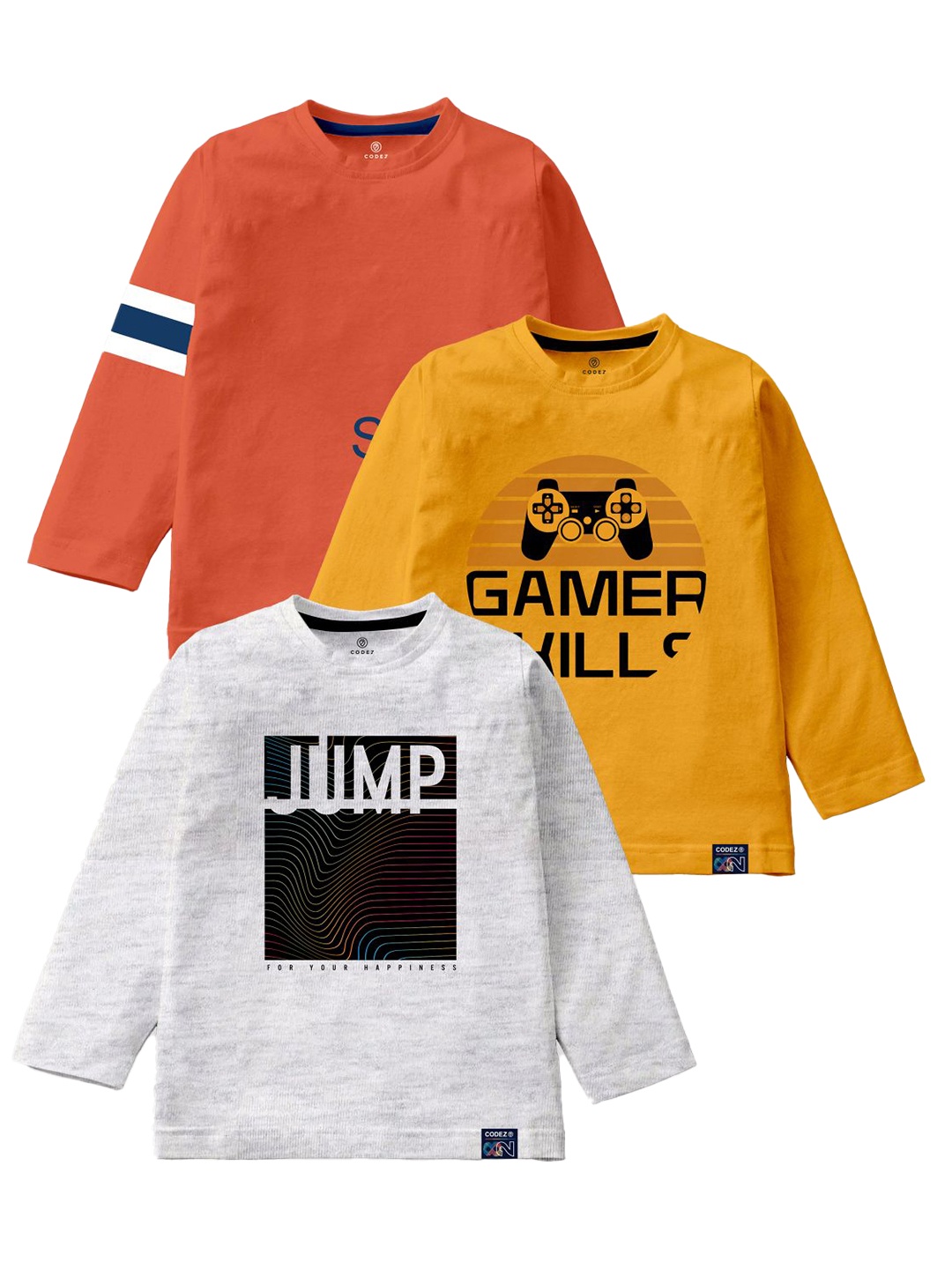 

CODEZ Boys Pack Of 3 Typography Printed Cotton T-Shirt, Orange