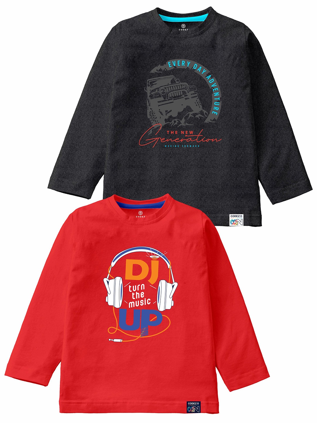 

CODEZ Boys Pack Of 2 Typography Printed Long Sleeves Cotton Casual T-shirts, Red
