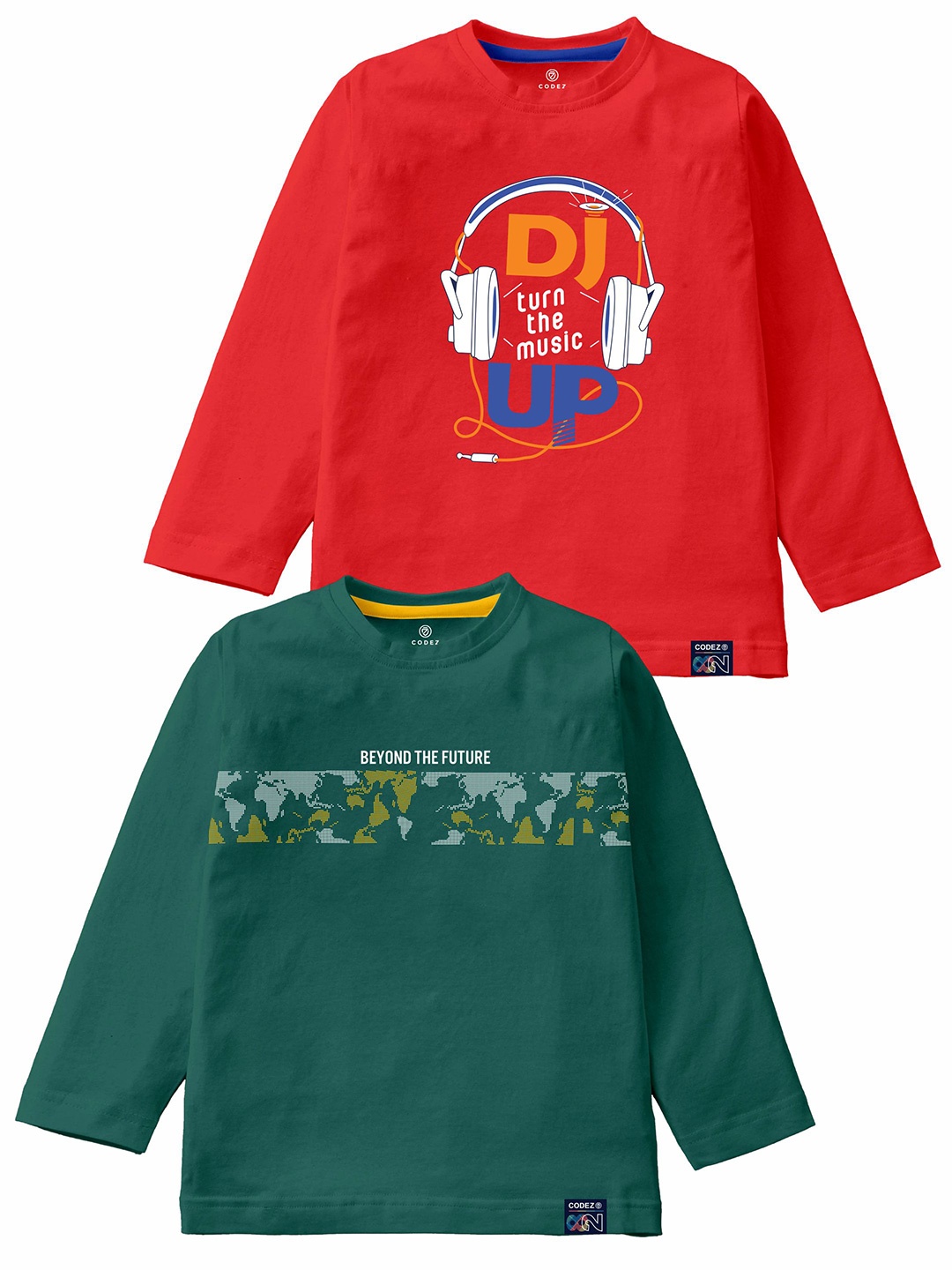 

CODEZ Boys Pack Of 2 Typography Printed Long Sleeves Cotton Casual T-shirts, Green