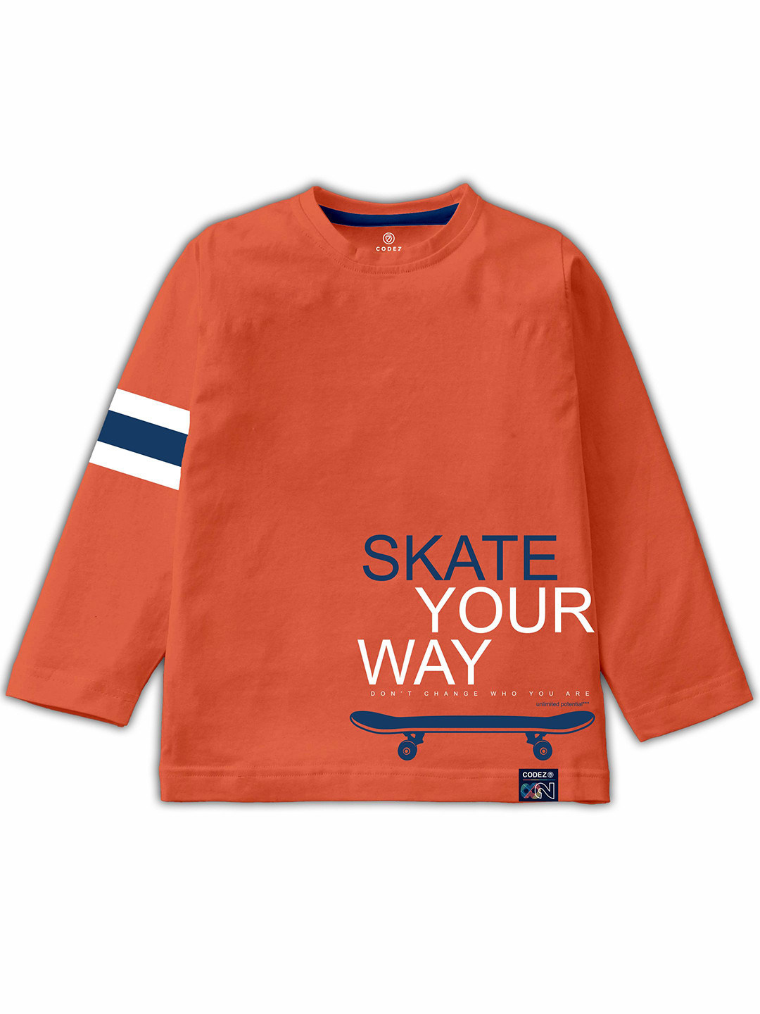 

CODEZ Boys Typography Printed Long Sleeves Cotton Casual T-shirt, Orange