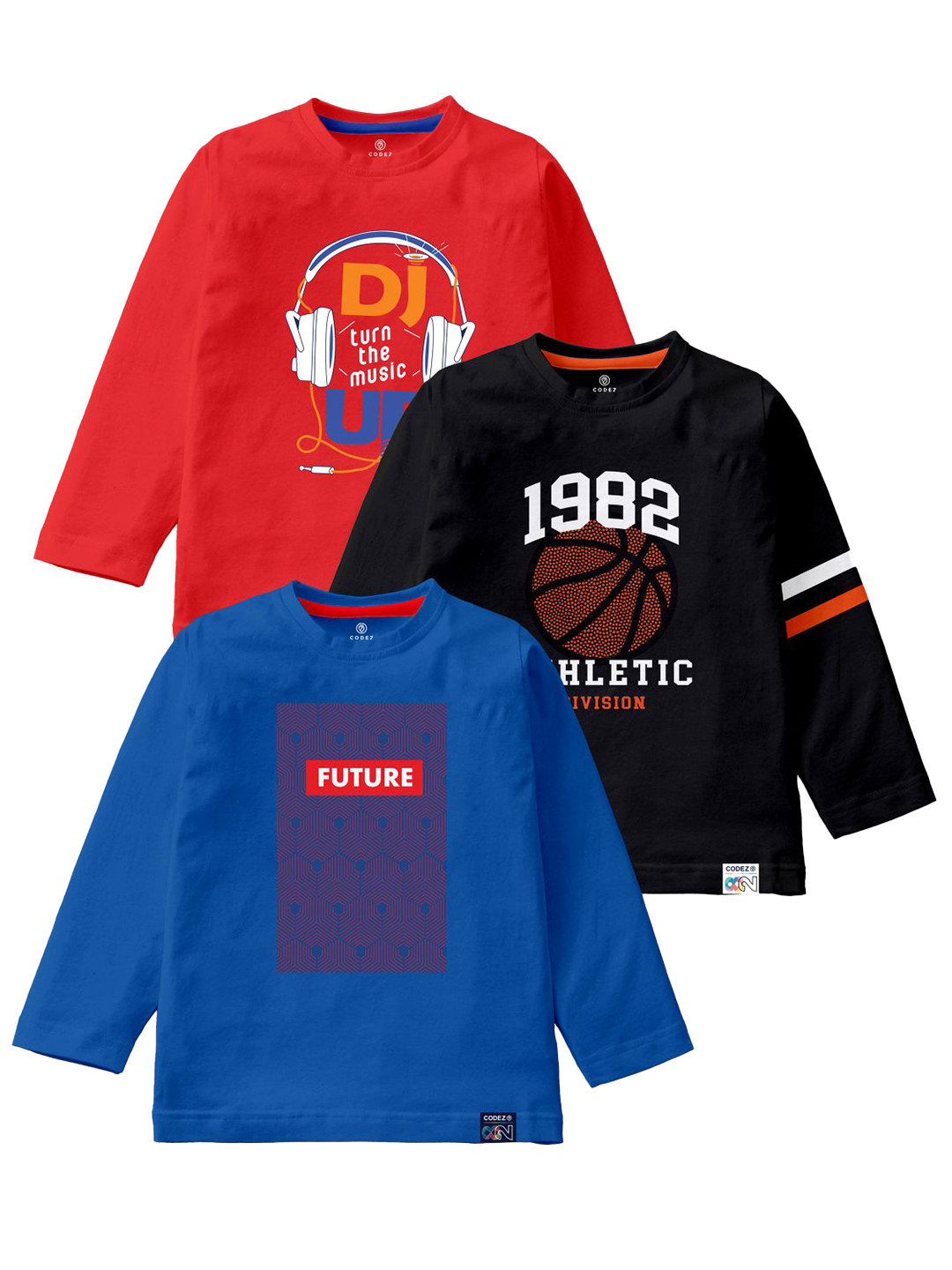 

CODEZ Boys Pack Of 3 Typography Printed Cotton T-Shirt, Red