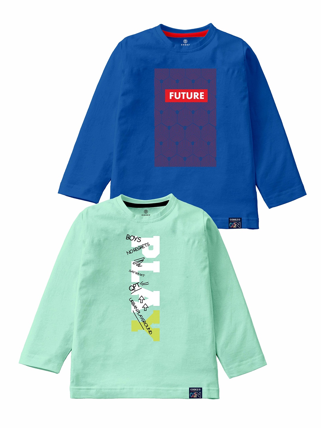 

CODEZ Boys Pack Of 2 Typography Printed Long Sleeves Cotton Casual T-shirts, Green