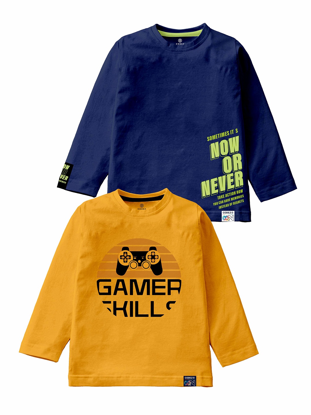

CODEZ Boys Pack Of 2 Typography Printed Cotton T-Shirt, Yellow