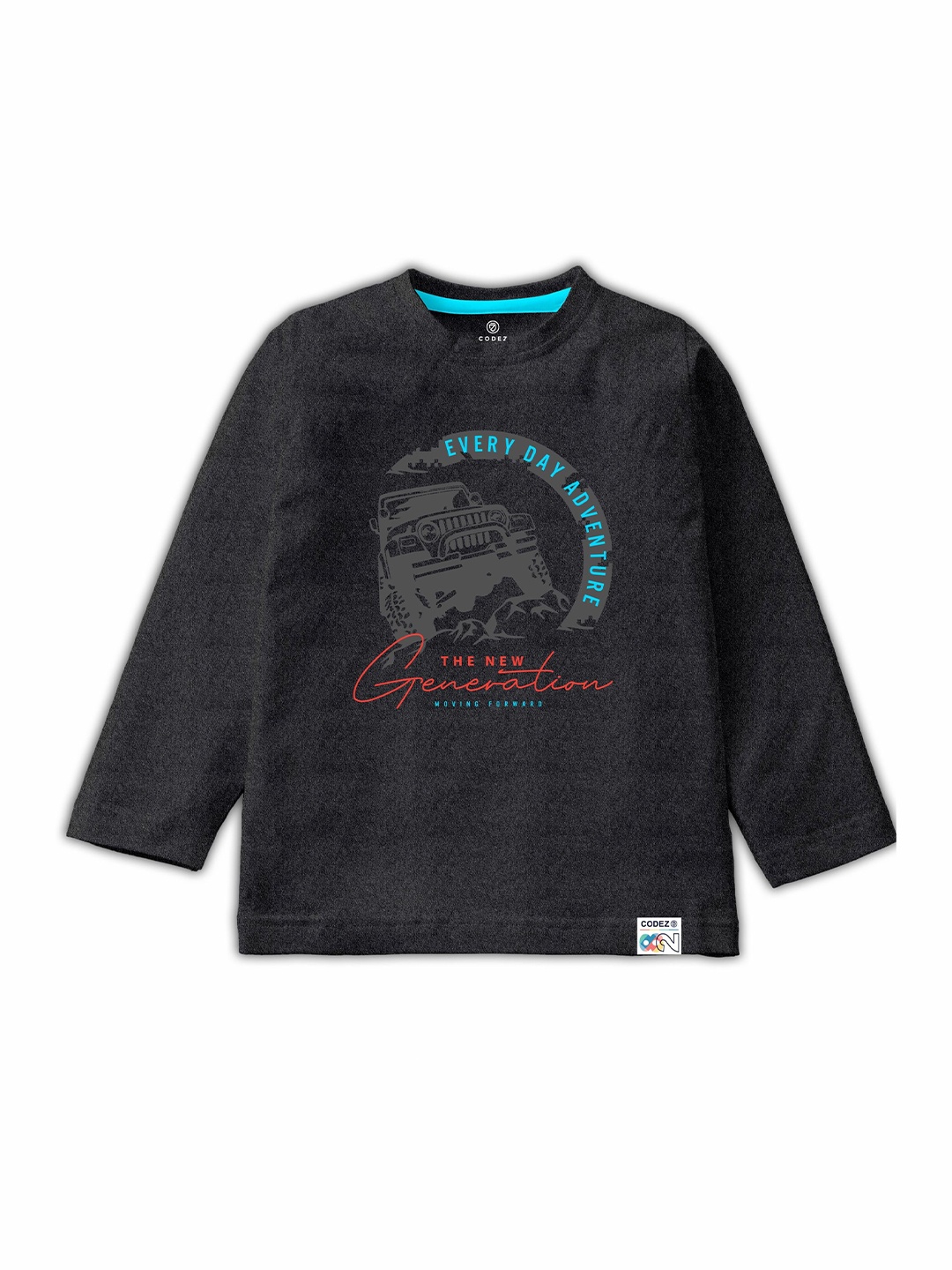 

CODEZ Boys Typography Printed Long Sleeves Cotton Casual T-shirt, Charcoal
