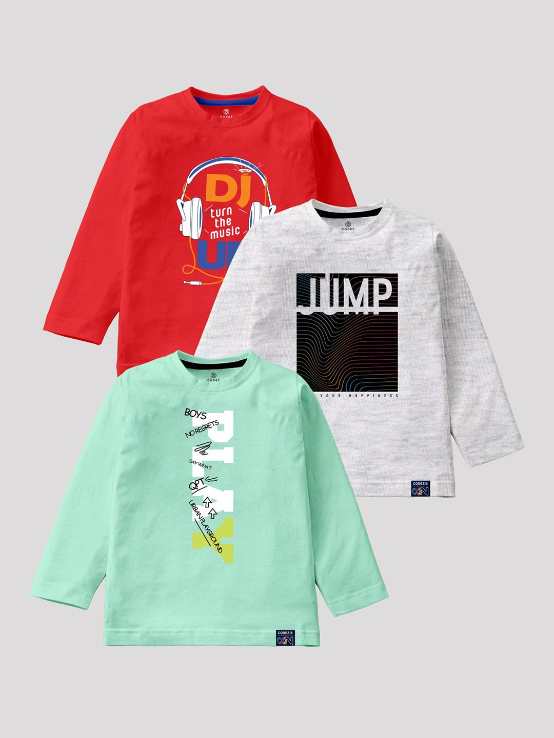 

CODEZ Boys Pack Of 3 Typography Printed Cotton T-Shirt, Sea green