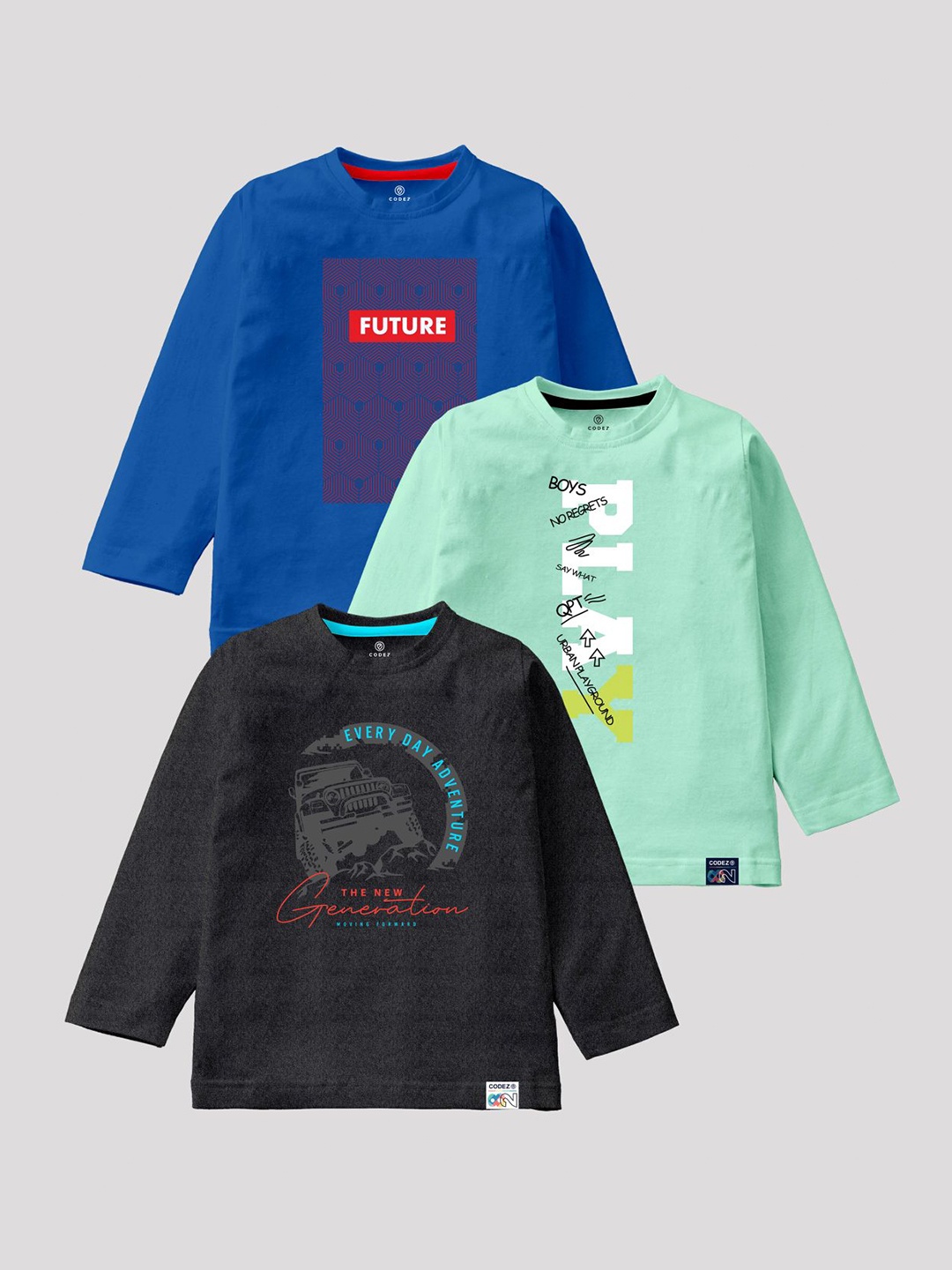 

CODEZ Boys Pack Of 3 Typography Printed Cotton T-Shirt, Black