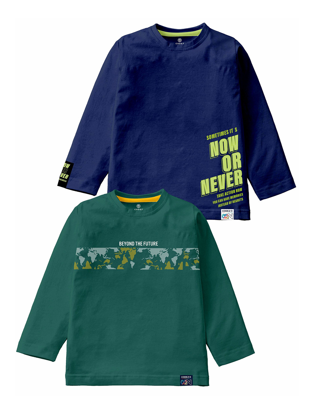 

CODEZ Boys Pack Of 2 Typography Printed Cotton T-Shirt, Green
