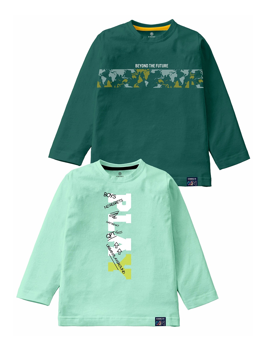 

CODEZ Boys Pack Of 2 Typography Printed Cotton T-Shirt, Sea green