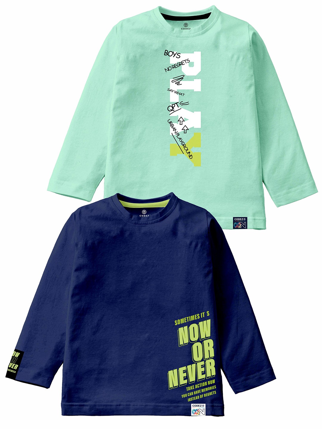 

CODEZ Boys Pack Of 2 Typography Printed Cotton T-Shirt, Navy blue