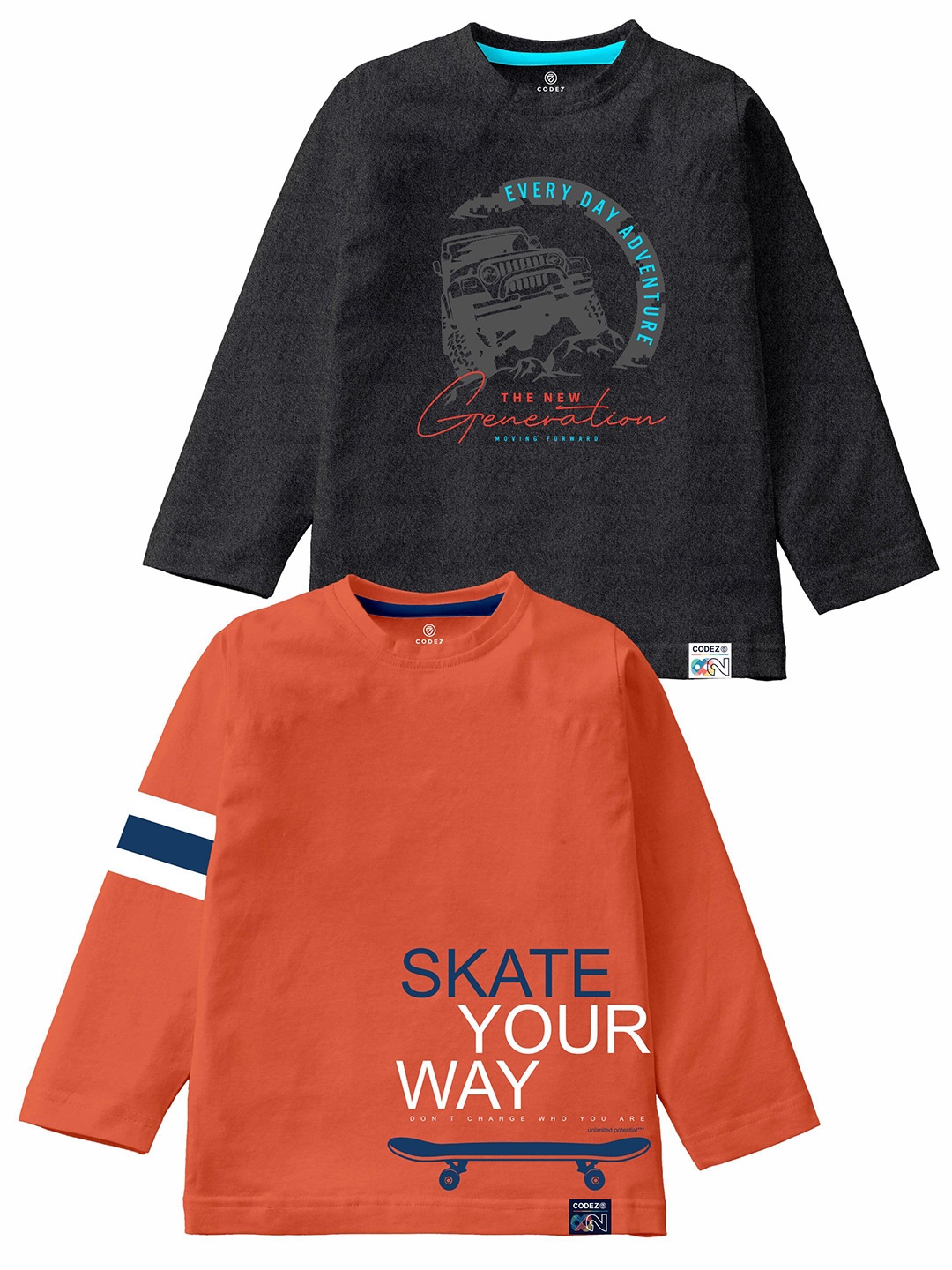 

CODEZ Boys Pack Of 2 Typography Printed Cotton T-Shirt, Coral