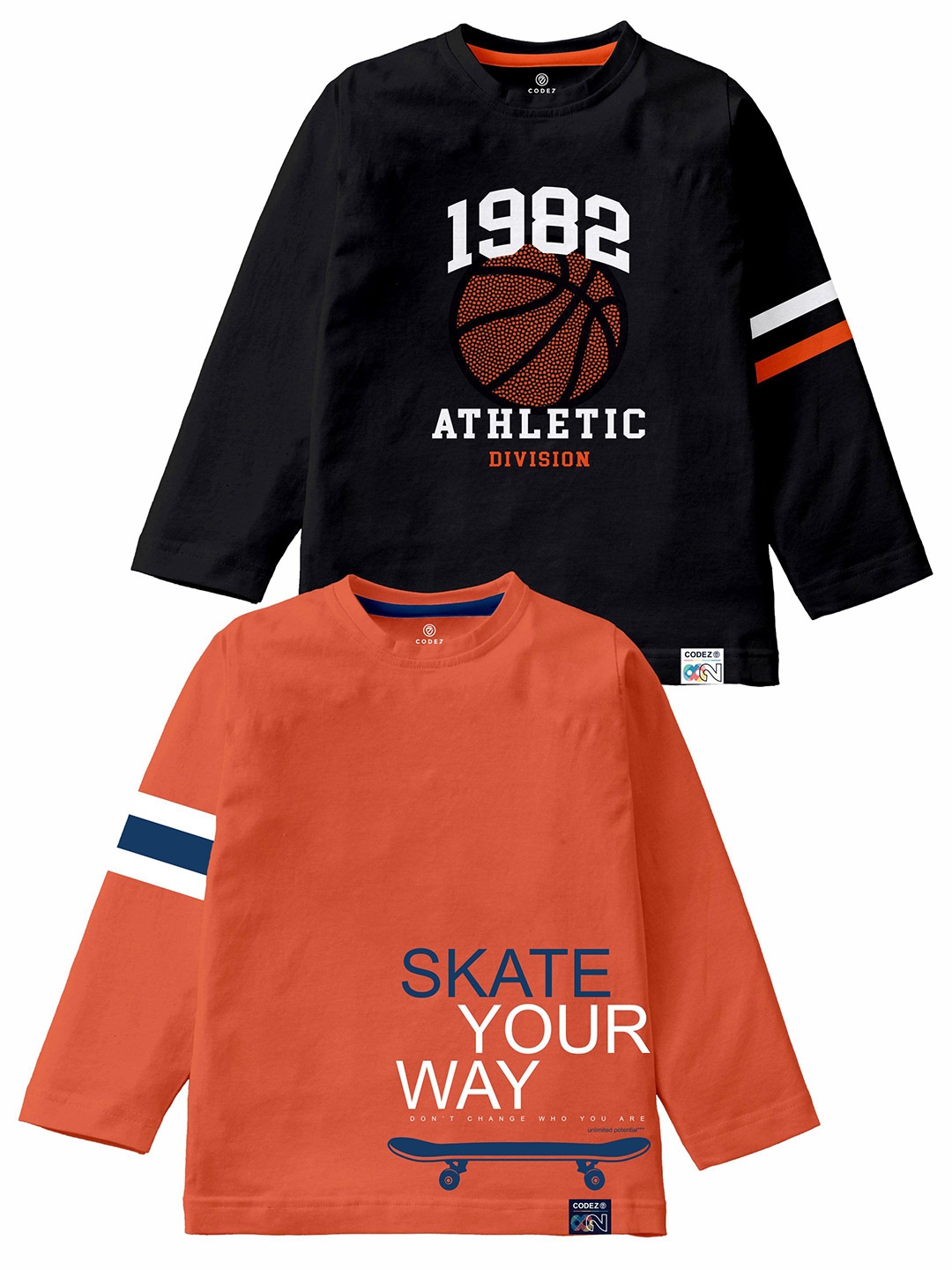 

CODEZ Boys Pack Of 2 Typography Printed Long Sleeves Cotton T-shirt, Coral