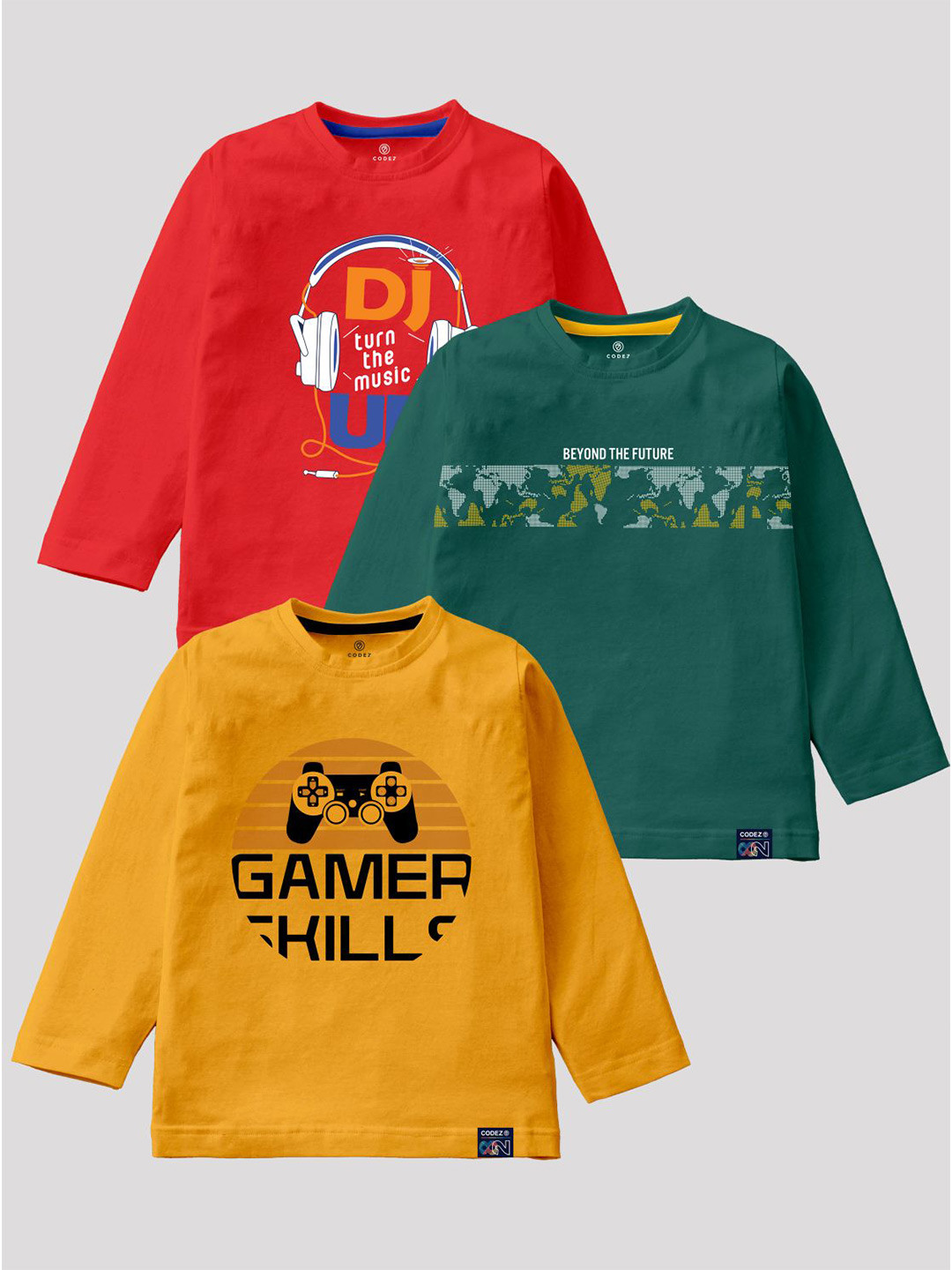 

CODEZ Boys Pack Of 3 Typography Printed Cotton T-Shirt, Red