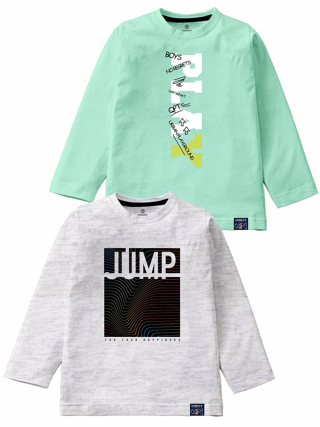 

CODEZ Boys Pack Of 2 Typography Printed Cotton T-Shirt, Grey