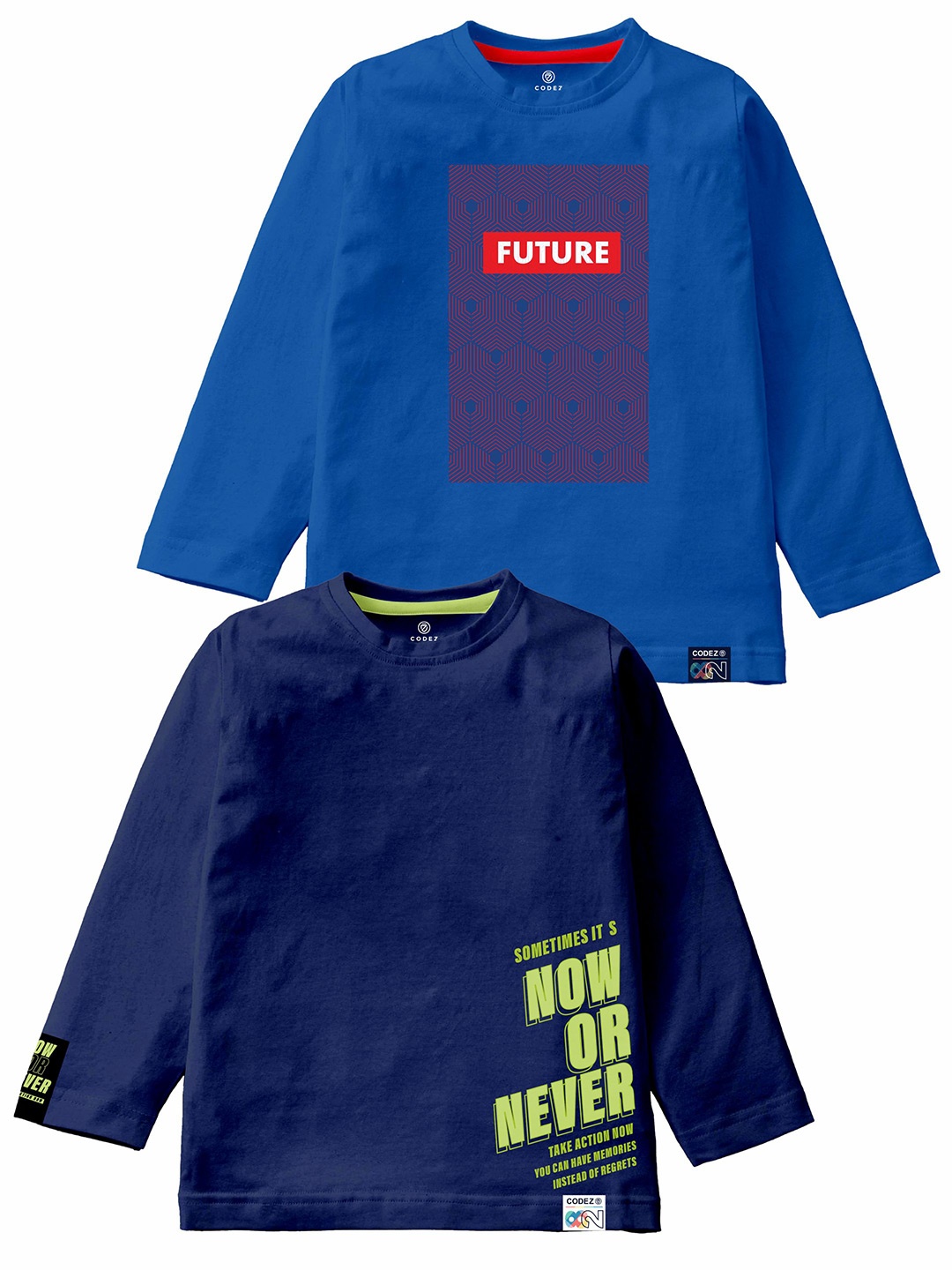

CODEZ Boys Pack Of 2 Typography Printed Cotton T-Shirt, Navy blue