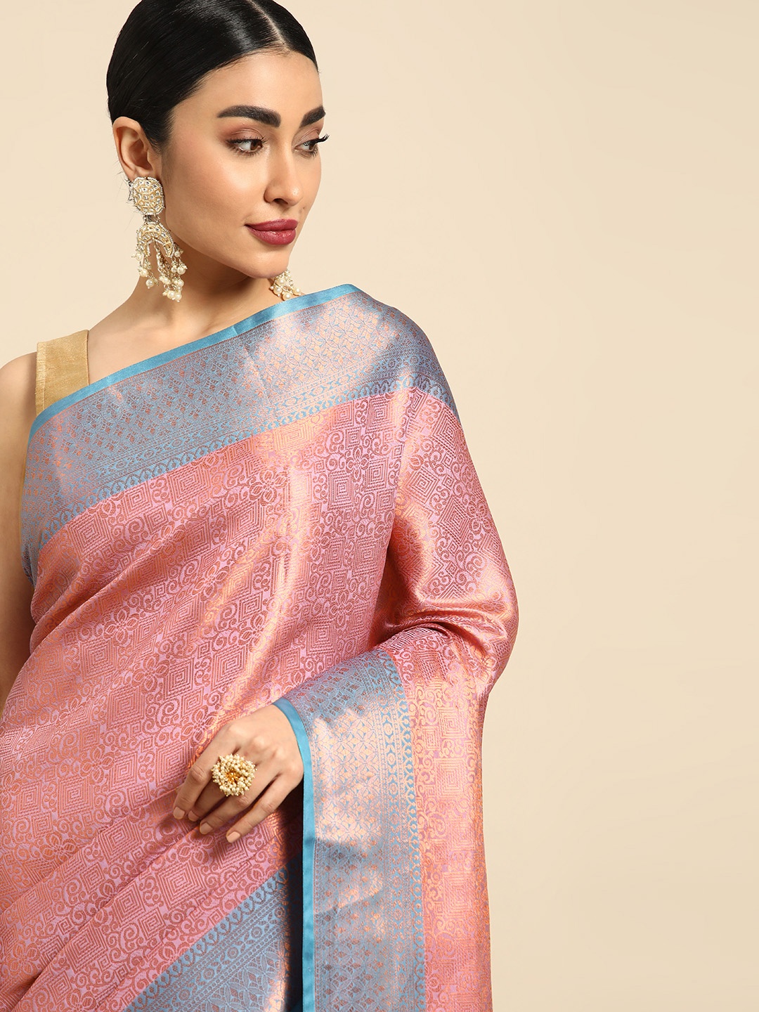 

Mitera Ethnic Motifs Zari Kanjeevaram Saree, Pink