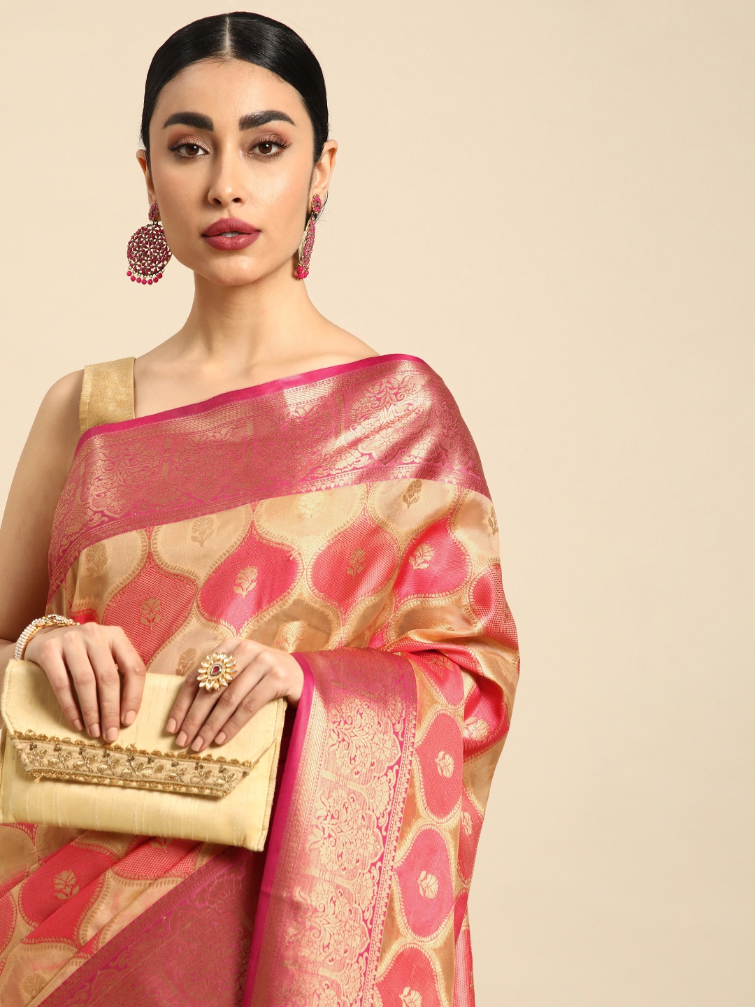 

Mitera Ethnic Motifs Zari Silk Blend Saree, Yellow