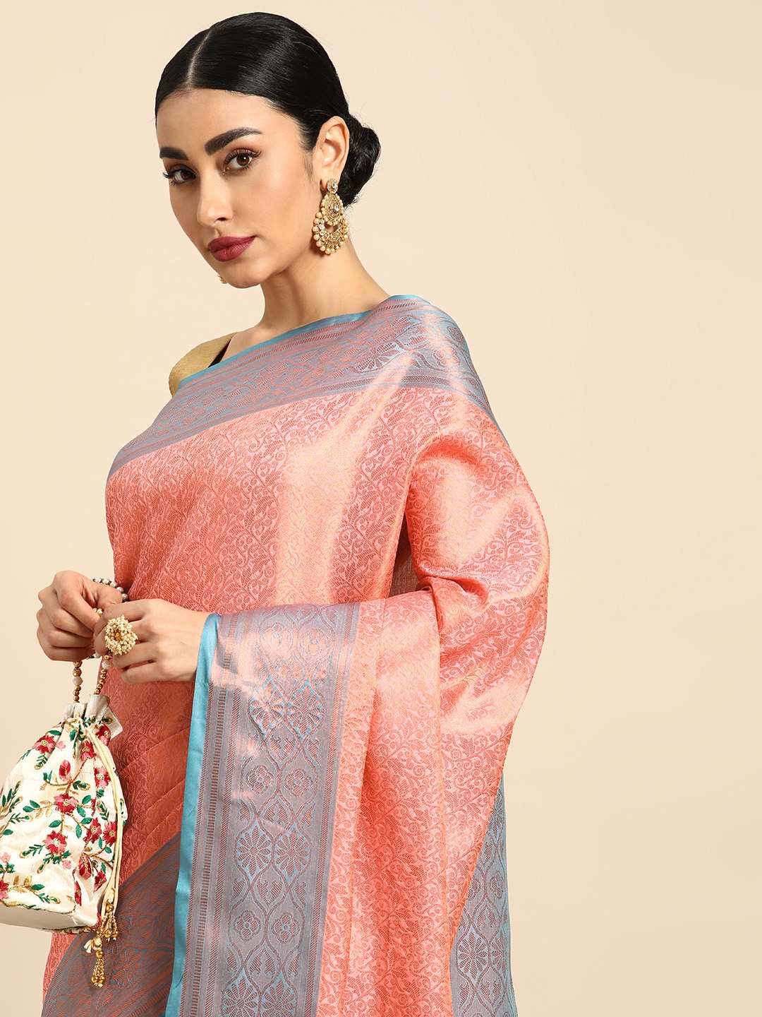

Mitera Ethnic Motifs Zari Kanjeevaram Saree, Pink