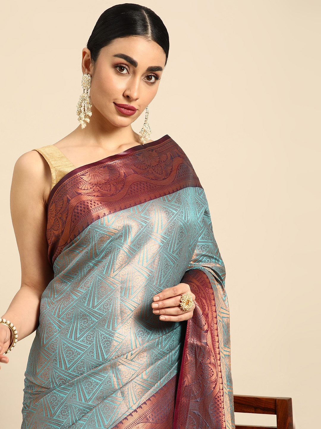 

Mitera Ethnic Motifs Zari Kanjeevaram Saree, Blue