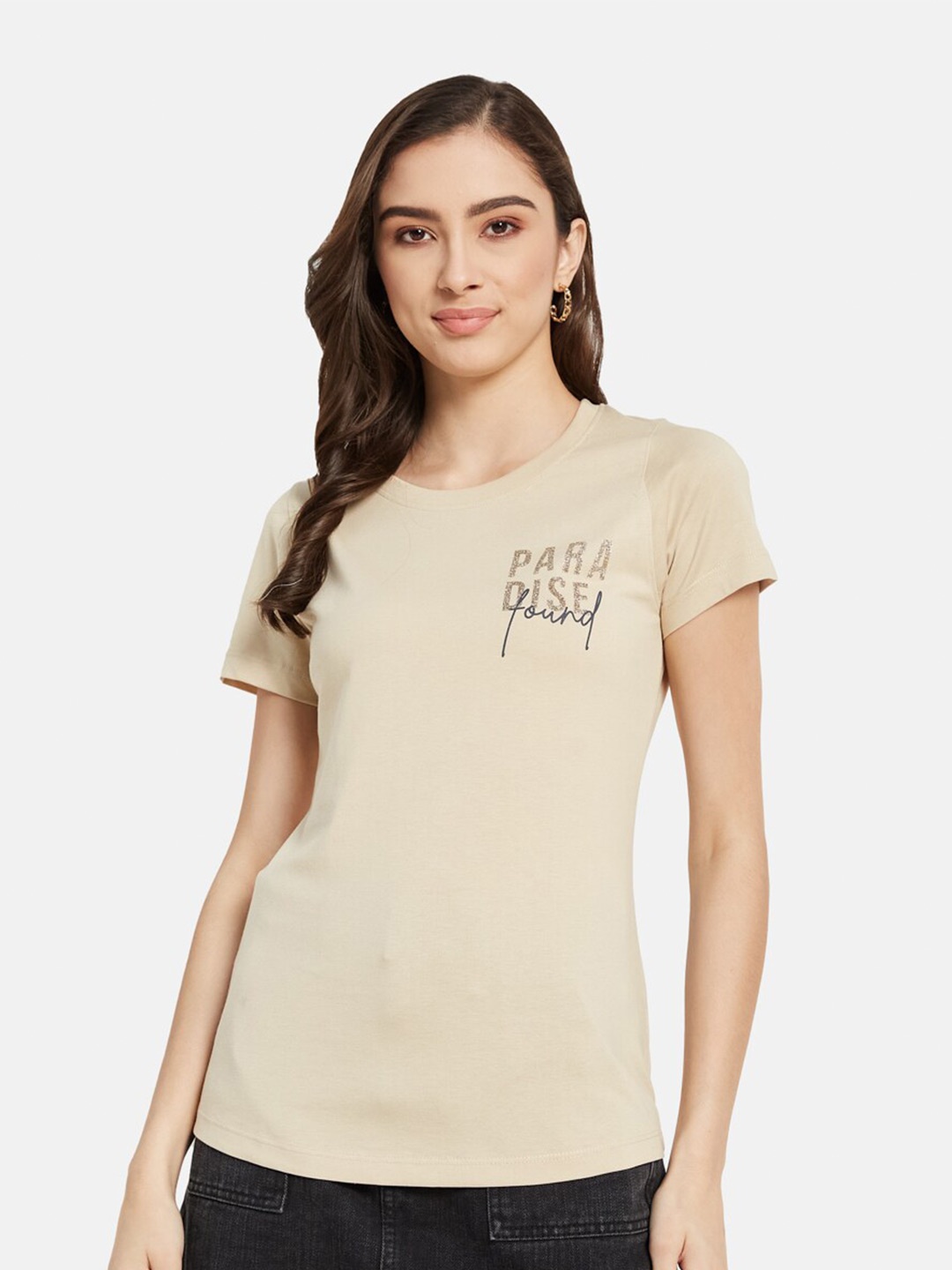 

METTLE Typography Printed Round Neck Cotton T-shirt, Cream