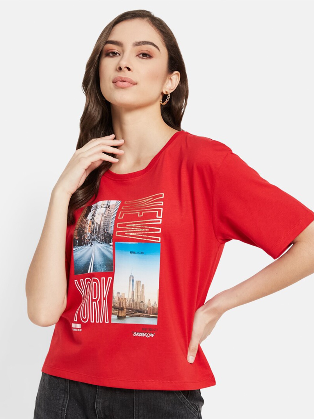 

METTLE Graphic Printed Round Neck Cotton T-shirt, Red