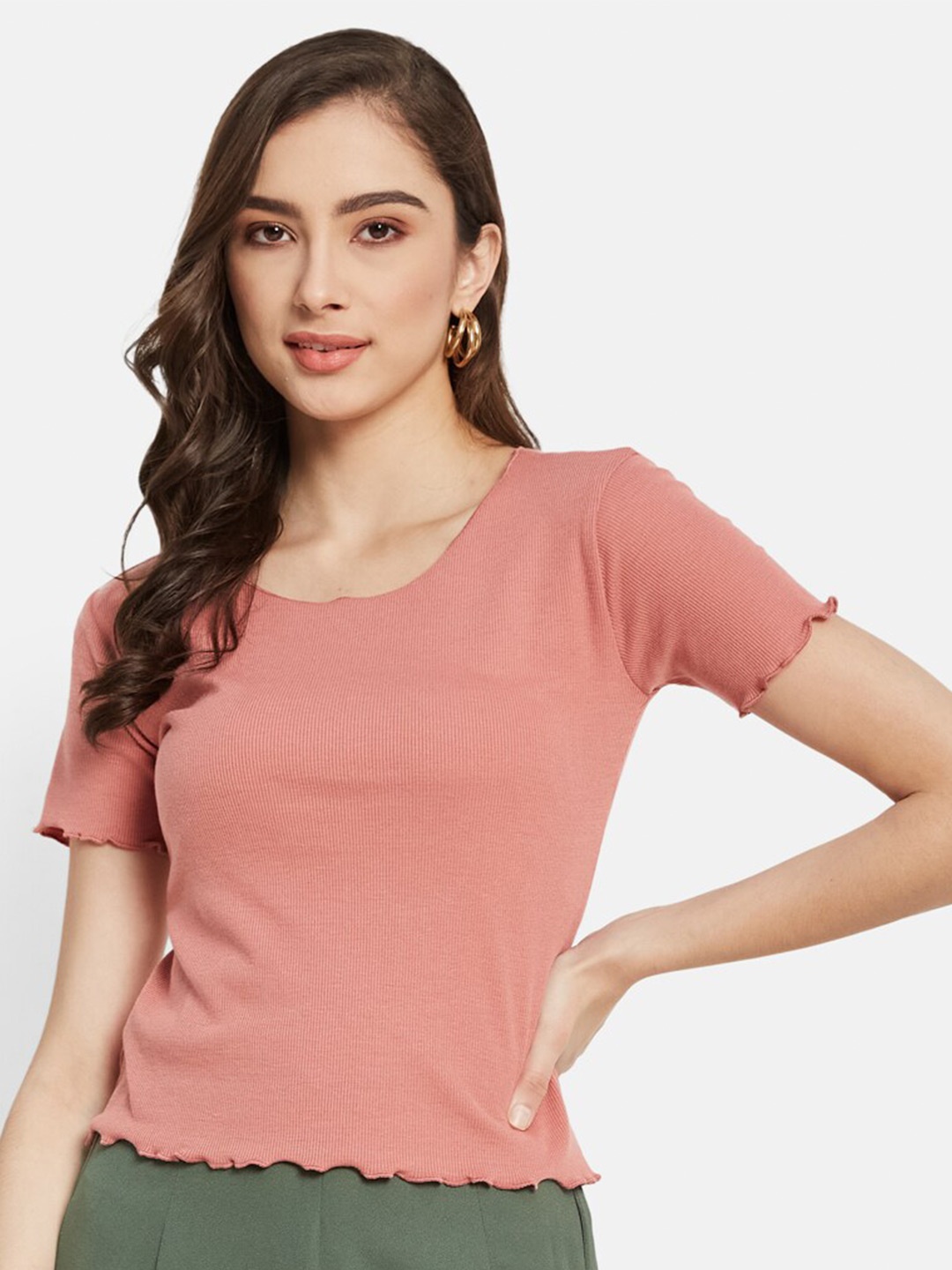 

METTLE Round Neck Short Sleeves Cotton T-shirt, Peach