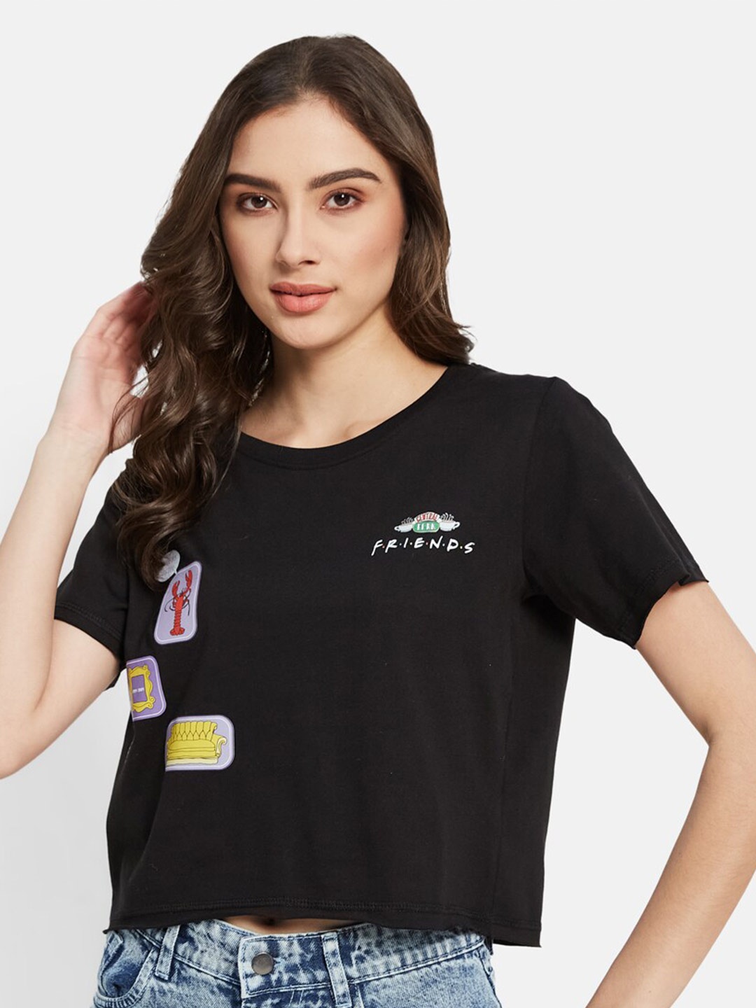 

METTLE Graphic Printed Round Neck Cotton T-shirt, Black