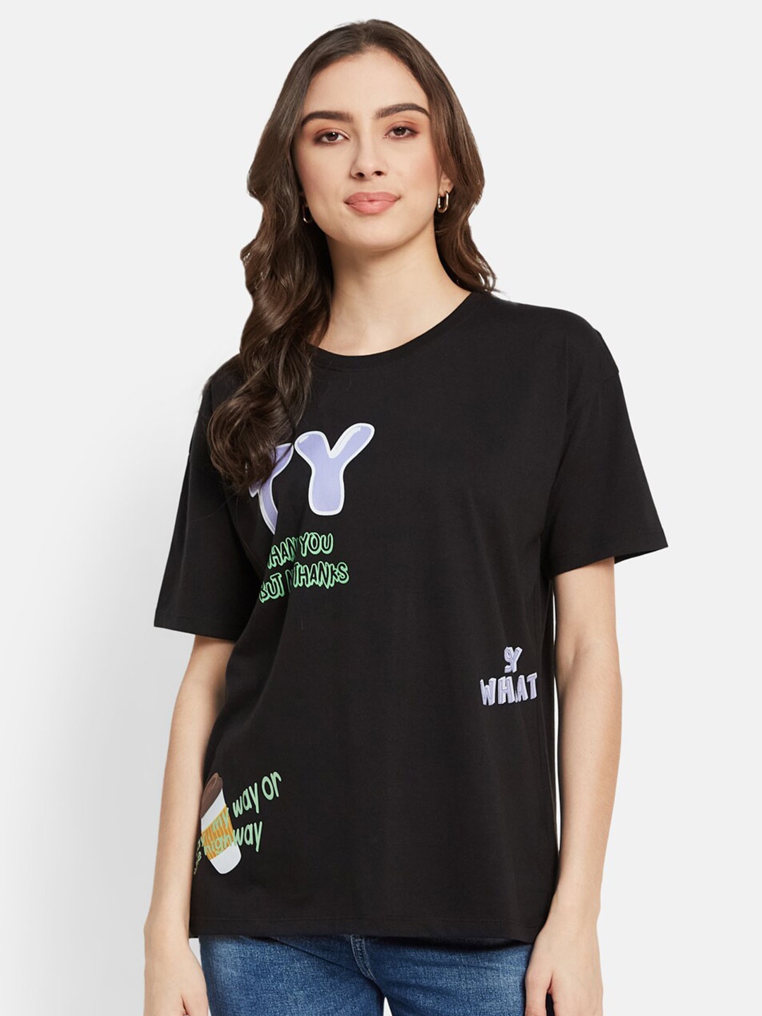 

METTLE Typography Printed Round Neck Cotton T-shirt, Black