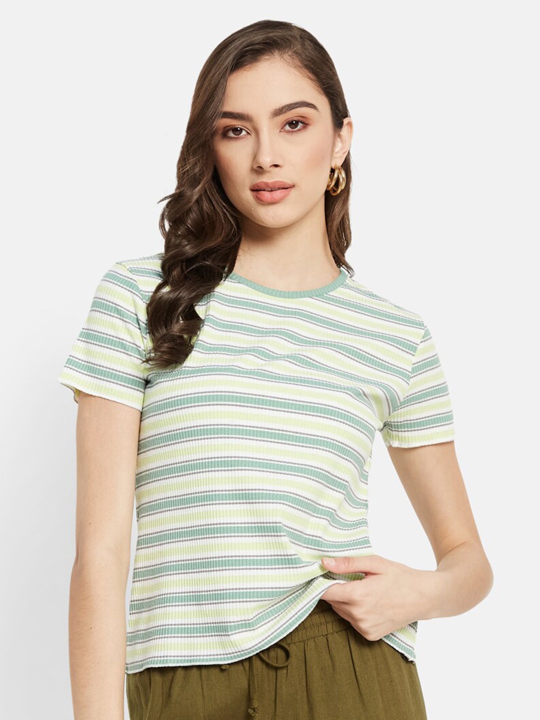 

METTLE Horizontal Striped Cotton T-shirt, Green