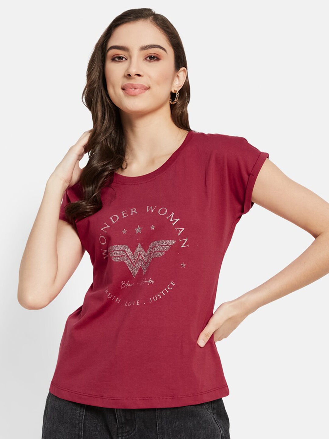 

METTLE Typography Printed Round Neck Cotton T-shirt, Maroon
