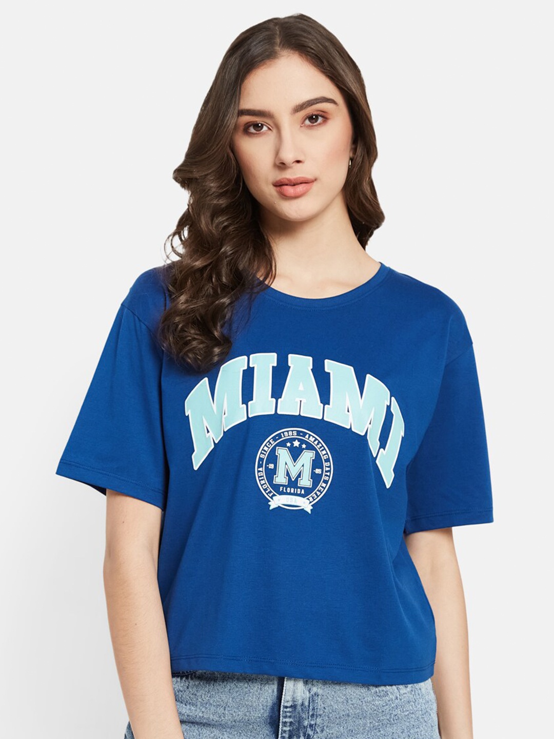

METTLE Typography Printed Round Neck Cotton T-shirt, Blue
