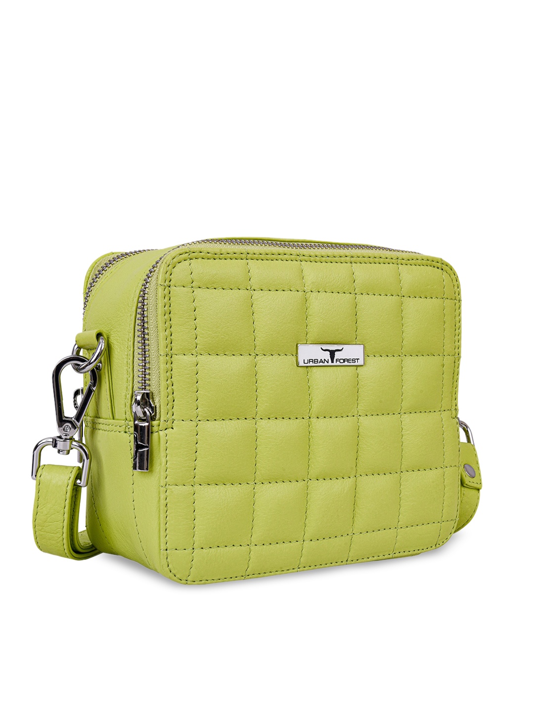 

URBAN FOREST Textured Quilted Leather Structured Sling Bag, Green