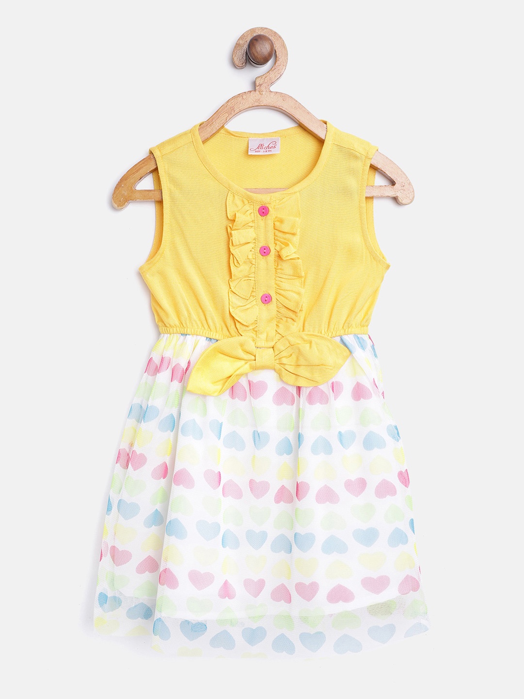 

pspeaches Girls Conversational Printed Bow Detail Fit & Flare Dress, Yellow