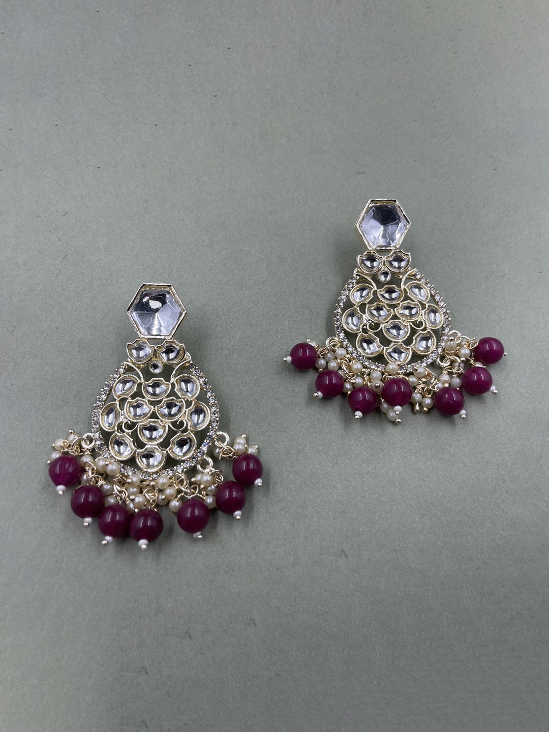 

Rhymee Gold-Plated Floral Kundan Studded Drop Earrings