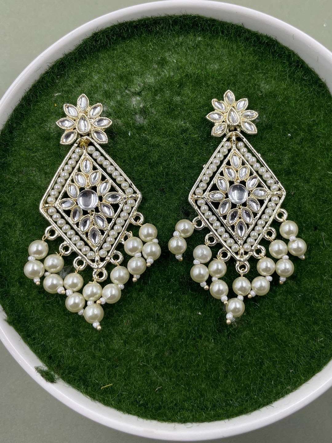 

Rhymee Gold-Plated Floral Kundan Studded Drop Earrings