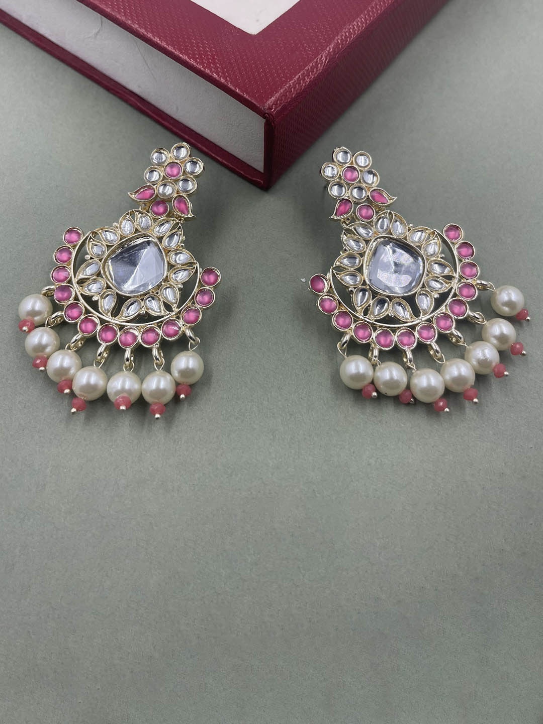 

Rhymee Gold-Plated Floral Pearls Kundan Studded Drop Earrings