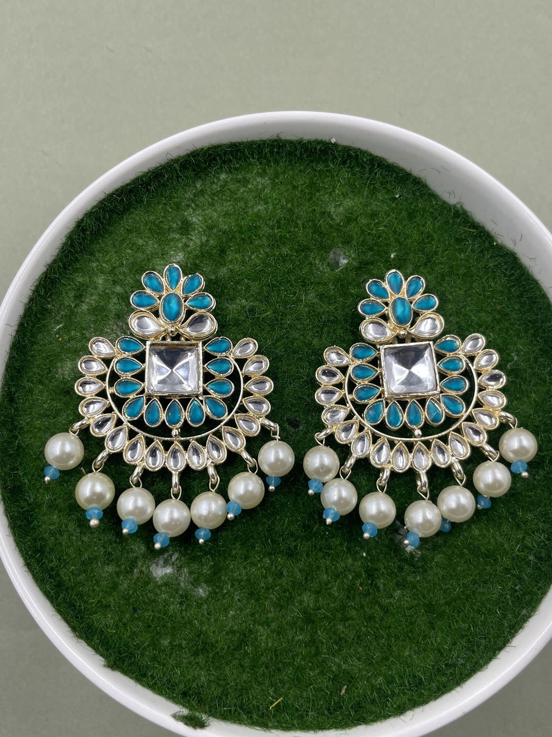 

Rhymee Gold-Plated Circular Kundan Studded Drop Earrings