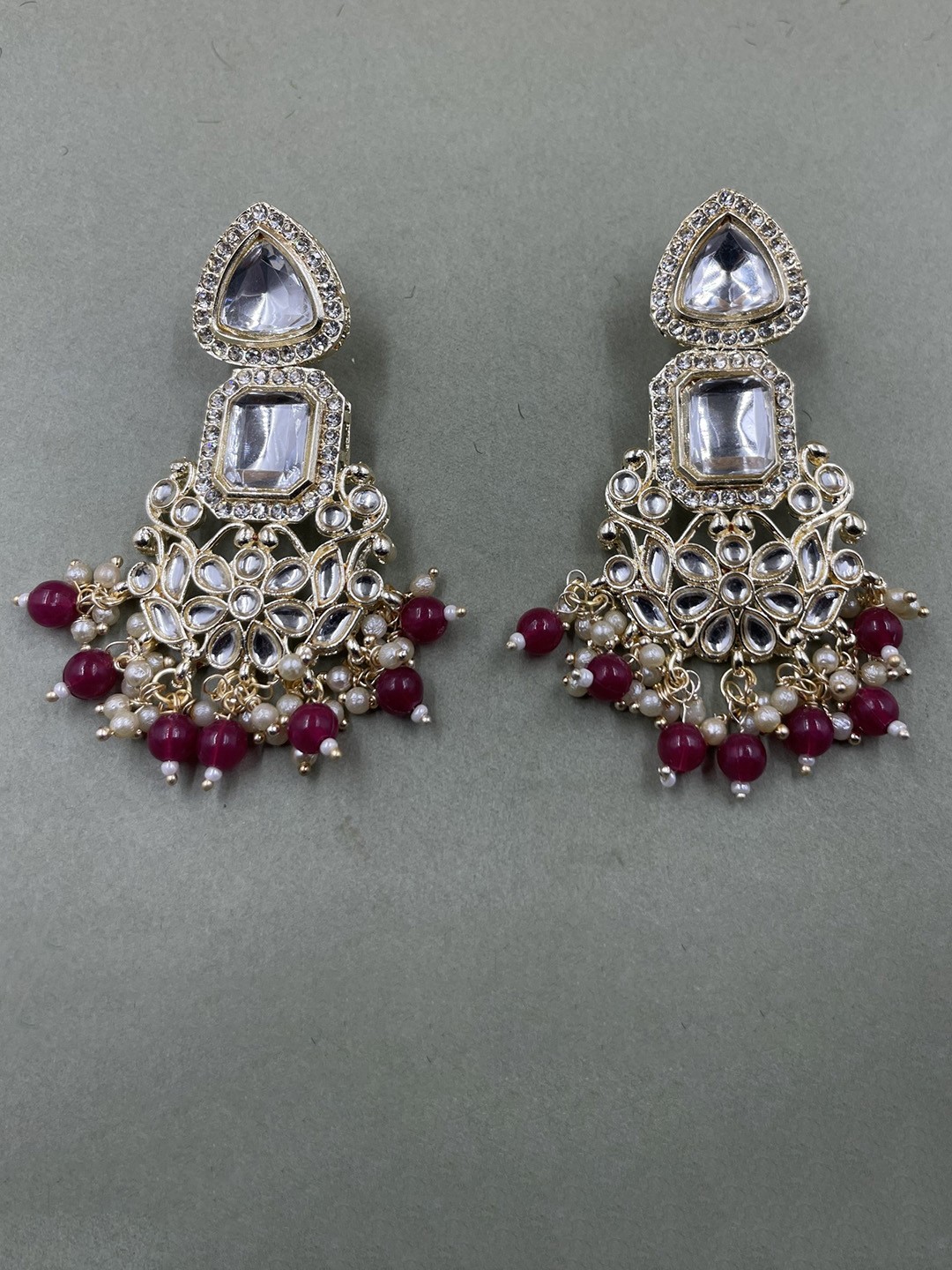

Rhymee Gold-Plated Floral Pearls & Kundan Studded Drop Earrings