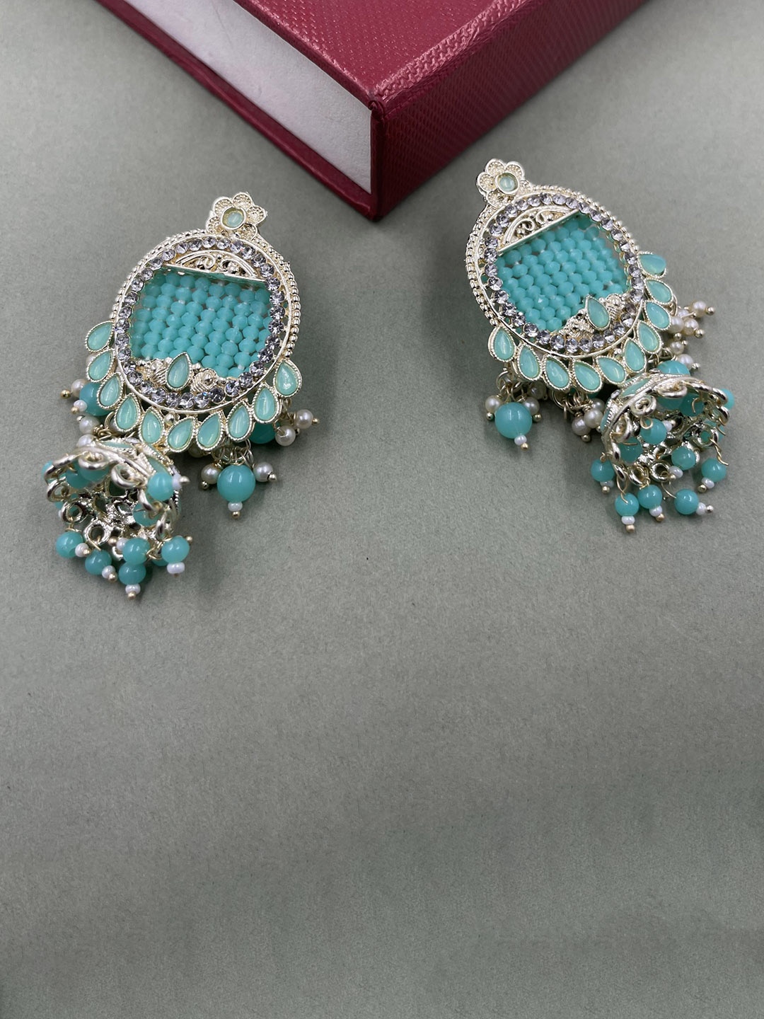 

Rhymee Gold-Plated Contemporary Kundan Studded Drop Earrings