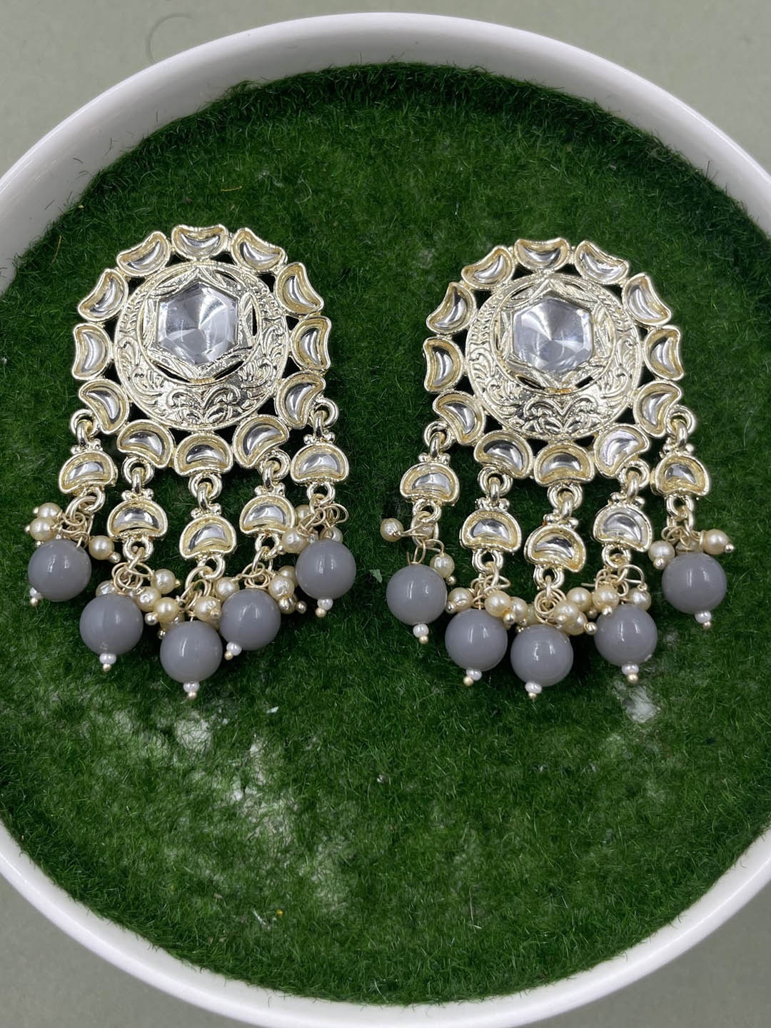 

Rhymee Gold-Plated Contemporary Pearls Kundan Studded Drop Earrings