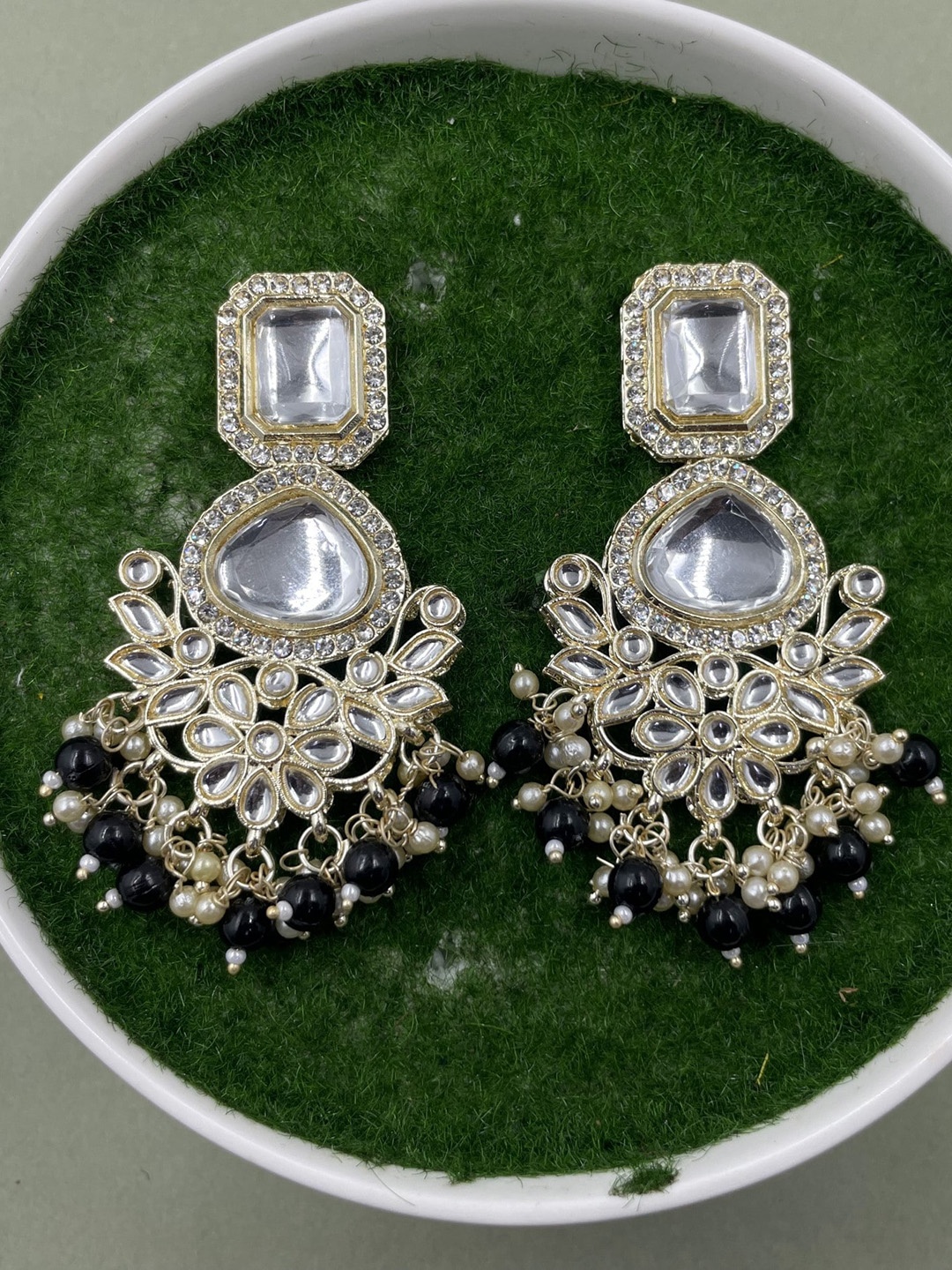 

Rhymee Gold-Plated Floral Pearls Kundan Studded Drop Earrings