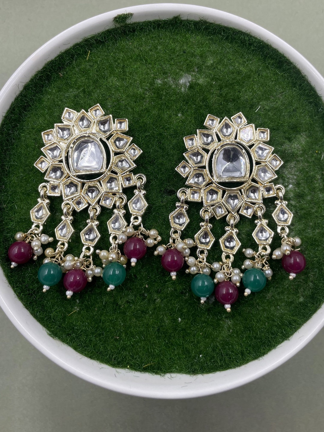 

Rhymee Gold-Plated Floral Pearls Kundan Studded Drop Earrings
