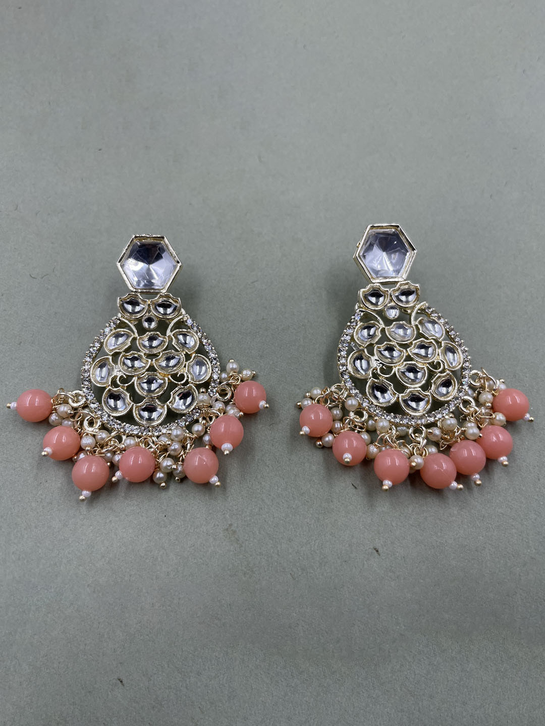 

Rhymee Gold-Plated Floral Pearls Kundan Studded Drop Earrings