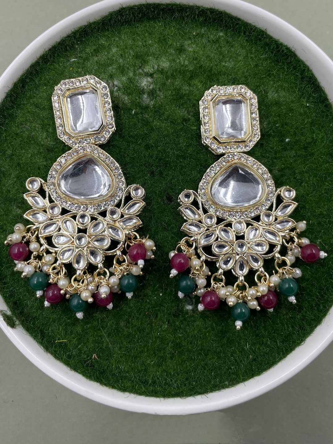 

Rhymee Gold-Plated Floral Pearls Kundan Studded Drop Earrings