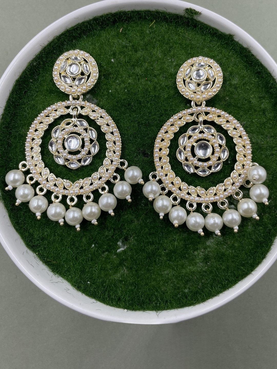 

Rhymee Gold-Plated Floral Pearls Studded Drop Earrings