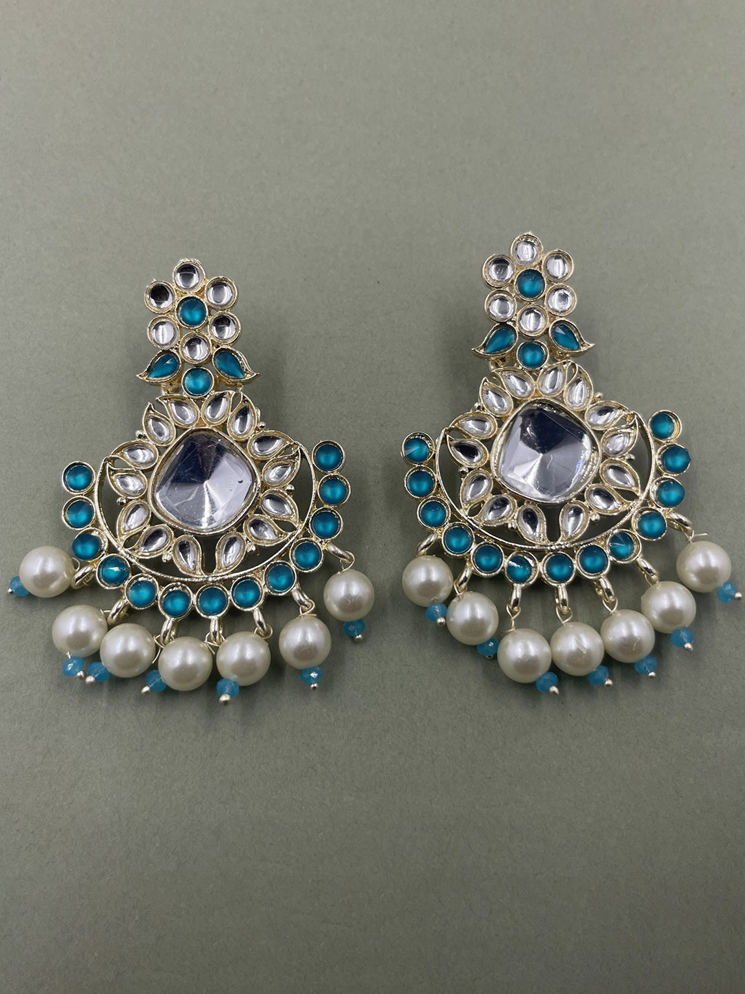 

Rhymee Gold Plated Floral Kundan Studded & Beaded Drop Earrings