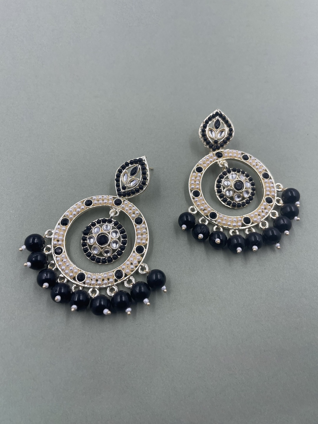

Rhymee Gold Plated Floral Kundan Studded & Beaded Chandbalis