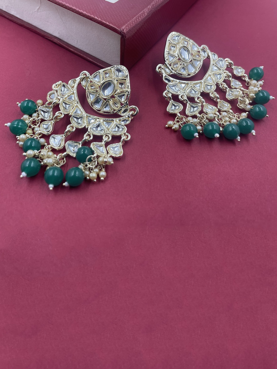 

Rhymee Gold Plated Floral Kundan Studded & Beaded Chandbalis