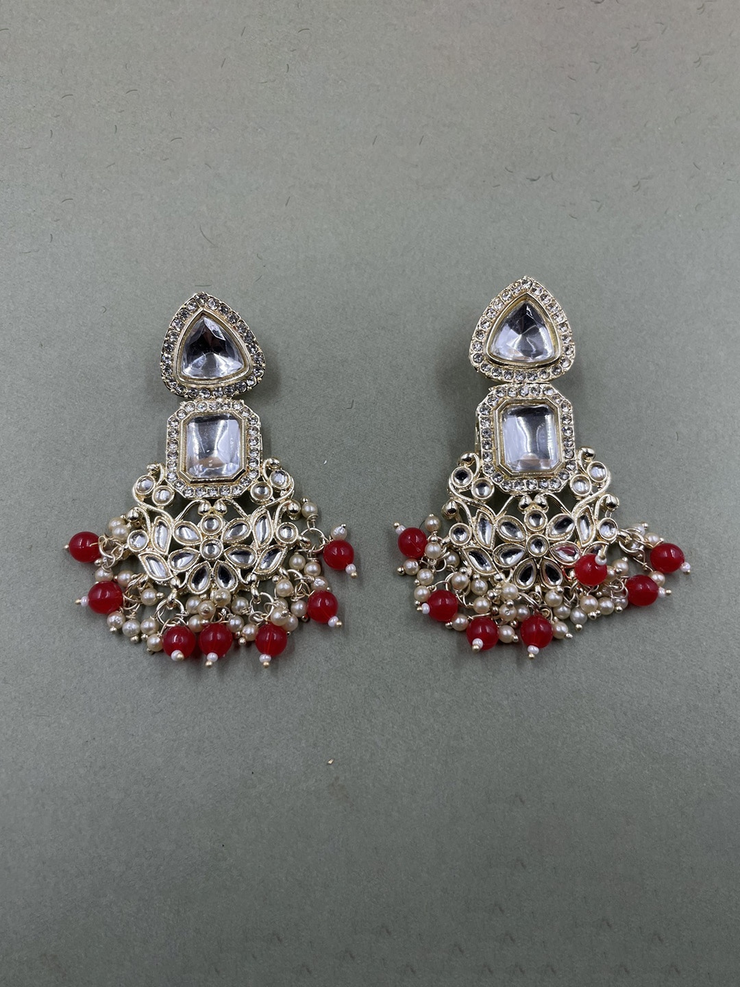 

Rhymee Gold Plated Contemporary Kundan Studded & Beaded Drop Earrings