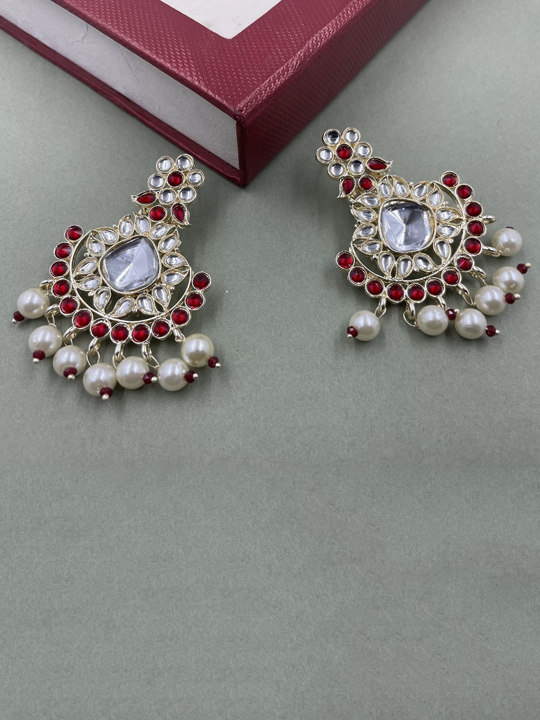 

Rhymee Gold Plated Floral Kundan Studded & Beaded Drop Earrings