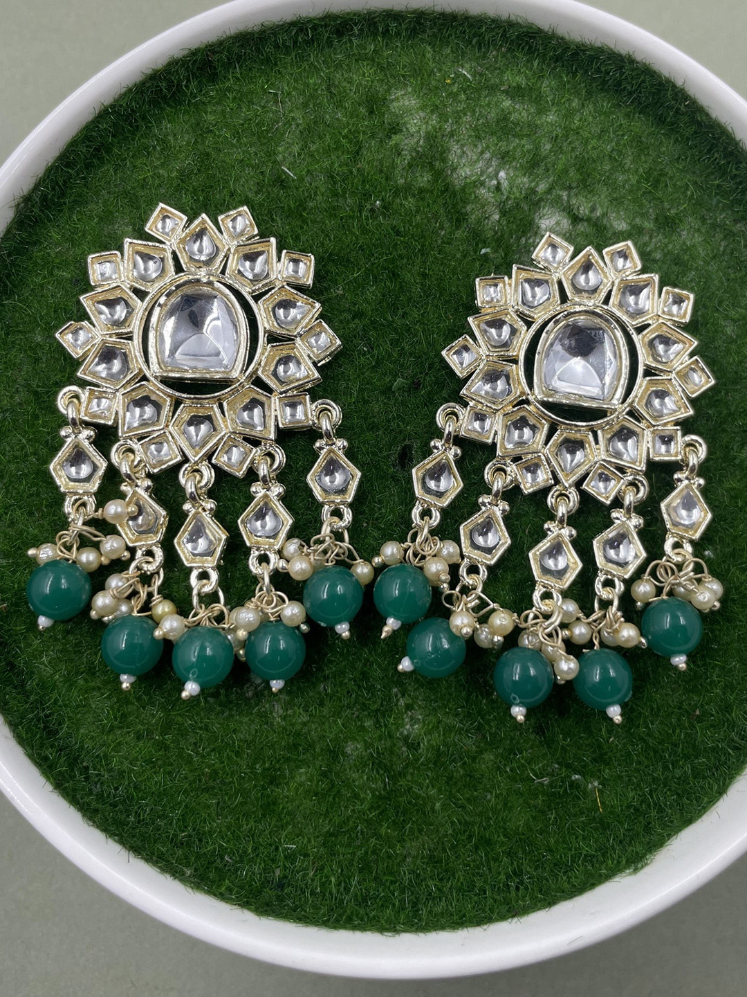 

Rhymee Gold Plated Floral Kundan Studded & Beaded Drop Earrings